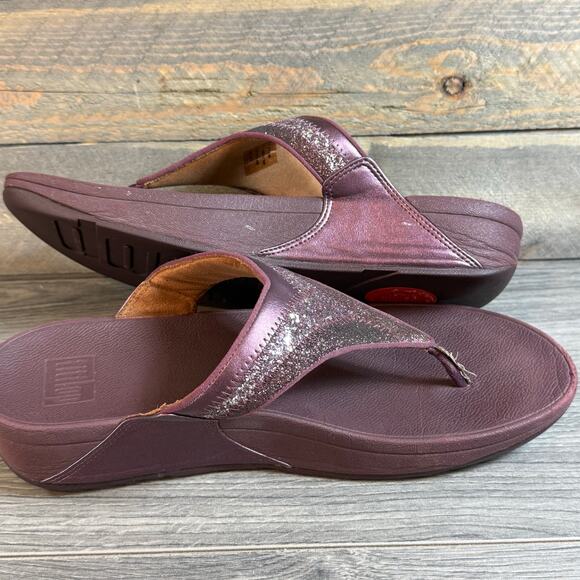 FitFlop Lulu Glitter Toe Post Thong Sandal Size 10 Wobbleboard Wedge Slip On - Picture 11 of 16